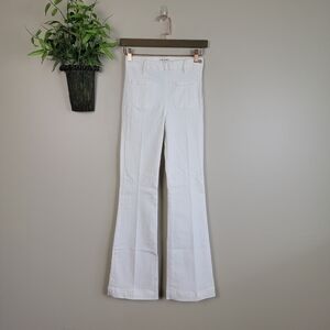Frame Le High Rise Flare Blanc White Patch Pocket Side Zip Stretch Jeans 24